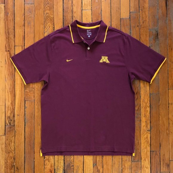 Nike NCAA University of Minnesota Men Burgundy Maroon Yellow‎ Polo Shirt - Picture 1 of 4